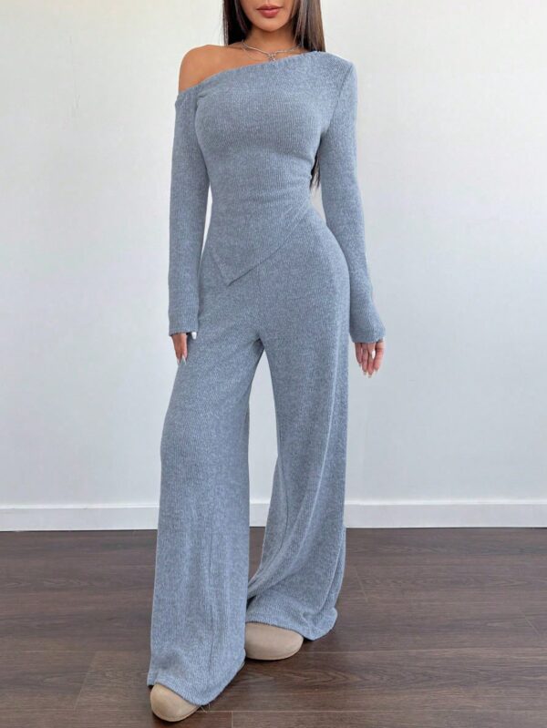 Conjunto Casual de Invierno Asimétrico 2 Piezas: Camiseta y Pantalón Ancho - Image 48