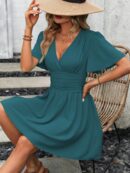 Vestido Casual Cuello en V con Mangas Mariposa
