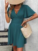 Vestido Casual Cuello en V con Mangas Mariposa