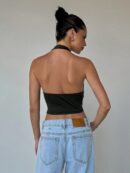 Top Asimétrico sin Espalda con Cuello Halter en Café