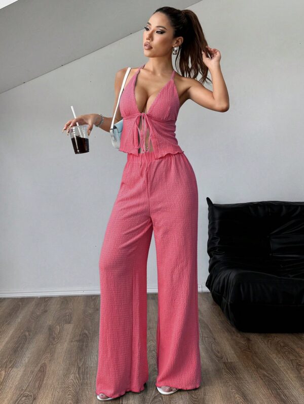 Set de Camisola Plisada y Pantalón Ancho de Textura Suave y Elegante - Image 29