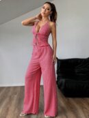 Set de Camisola Plisada y Pantalón Ancho de Textura Suave y Elegante