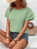 Camisa Casual de Verano con Mangas de Volantes en Color Sólido