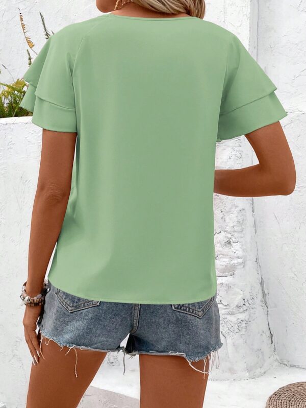 Camisa Casual de Verano con Mangas de Volantes en Color Sólido - Image 68