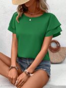 Camisa Casual de Verano con Mangas de Volantes en Color Sólido