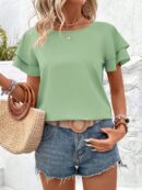 Camisa Casual de Verano con Mangas de Volantes en Color Sólido