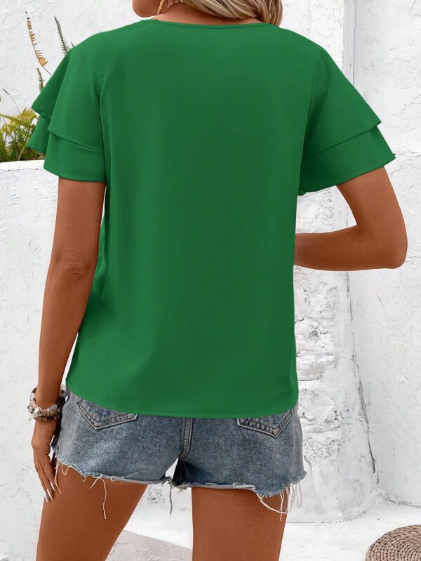 Camisa Casual de Verano con Mangas de Volantes en Color Sólido - Image 74