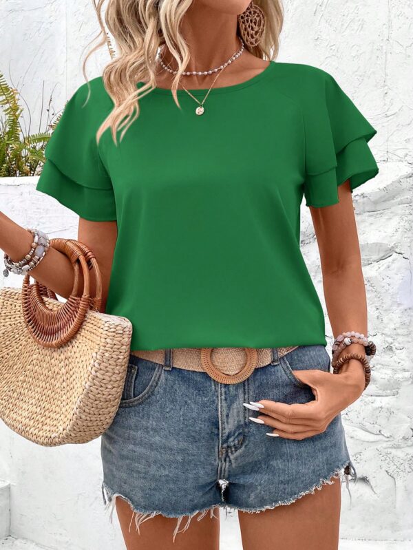 Camisa Casual de Verano con Mangas de Volantes en Color Sólido - Image 76