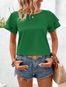 Camisa Casual de Verano con Mangas de Volantes en Color Sólido
