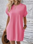 Vestido Casual Manga Murciélago con Bolsillo Oculto