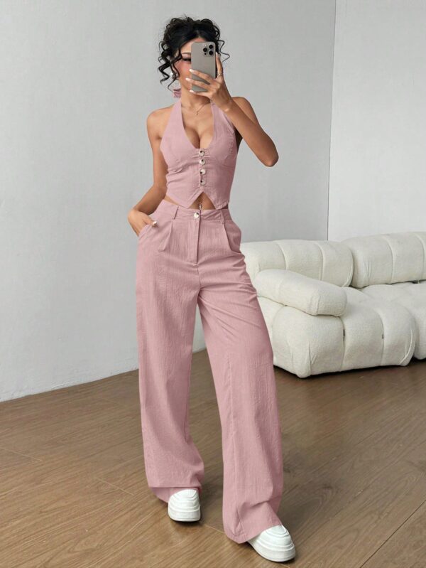 Set de 2 Piezas: Top Halter con Lazada y Pantalón Recto Casual - Image 27