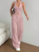 Set de 2 Piezas: Top Halter con Lazada y Pantalón Recto Casual