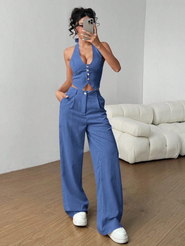 Set de 2 Piezas: Top Halter con Lazada y Pantalón Recto Casual - Image 21