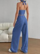 Set de 2 Piezas: Top Halter con Lazada y Pantalón Recto Casual