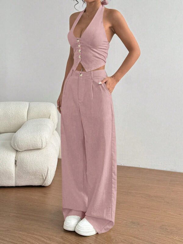 Set de 2 Piezas: Top Halter con Lazada y Pantalón Recto Casual - Image 32