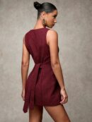 Vestido Corto Casual de Lana a Cuadros con Botones Frontales