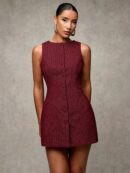 Vestido Corto Casual de Lana a Cuadros con Botones Frontales