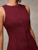 Vestido Corto Casual de Lana a Cuadros con Botones Frontales