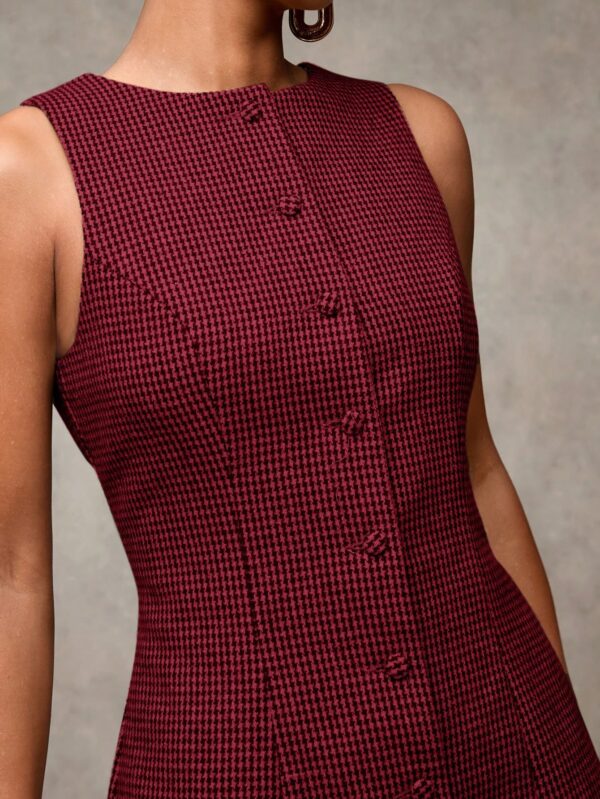 Vestido Corto Casual de Lana a Cuadros con Botones Frontales - Image 24