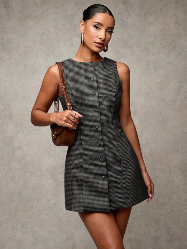 Vestido Corto Casual de Lana a Cuadros con Botones Frontales - Image 25