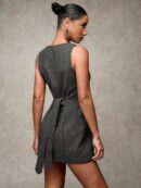 Vestido Corto Casual de Lana a Cuadros con Botones Frontales