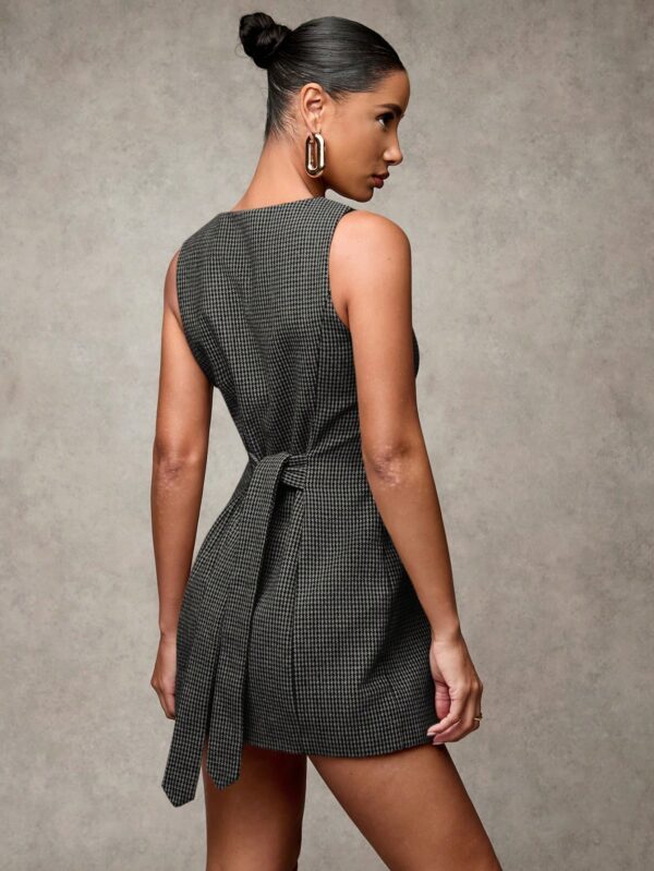 Vestido Corto Casual de Lana a Cuadros con Botones Frontales - Image 26