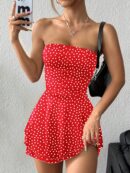 Vestido Mini Strapless Sexy con Estampado de Leopardo y Dobladillo Volante Doble