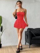 Vestido Mini Strapless Sexy con Estampado de Leopardo y Dobladillo Volante Doble