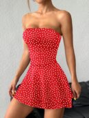 Vestido Mini Strapless Sexy con Estampado de Leopardo y Dobladillo Volante Doble