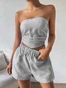 Set Casual 2 piezas: Top Bandeau a Rayas y Shorts con Bolsillo