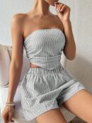 Set Casual 2 piezas: Top Bandeau a Rayas y Shorts con Bolsillo