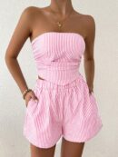 Set Casual 2 piezas: Top Bandeau a Rayas y Shorts con Bolsillo