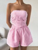 Set Casual 2 piezas: Top Bandeau a Rayas y Shorts con Bolsillo