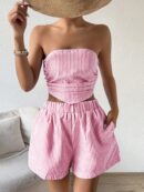 Set Casual 2 piezas: Top Bandeau a Rayas y Shorts con Bolsillo