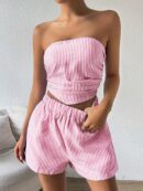 Set Casual 2 piezas: Top Bandeau a Rayas y Shorts con Bolsillo
