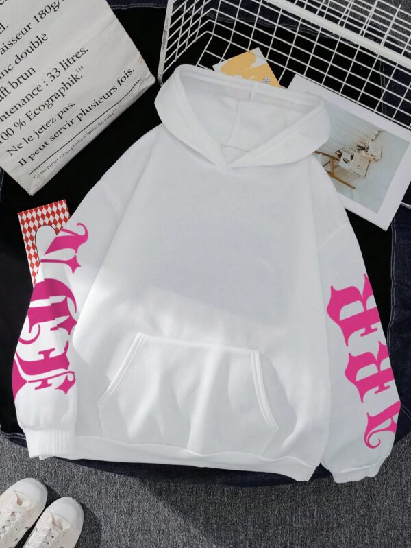 Buzo con Capucha Estampado de Letras, Casual para uso Diario - Image 10