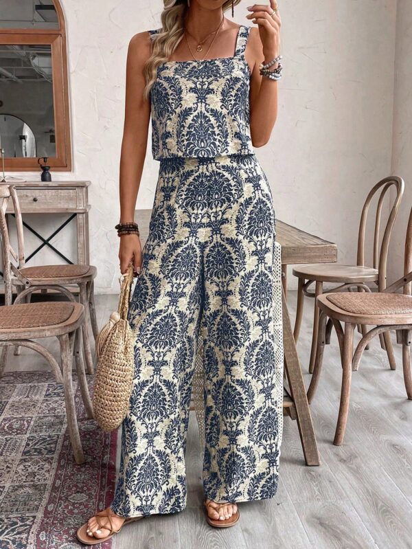 Conjunto Vacacional Boho para Mujer: Top Camisola Crop + Pantalones Largos Estampados - Image 25