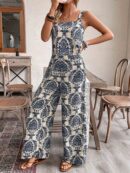 Conjunto Vacacional Boho para Mujer: Top Camisola Crop + Pantalones Largos Estampados