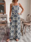 Conjunto Vacacional Boho para Mujer: Top Camisola Crop + Pantalones Largos Estampados