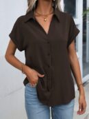 Camisa Casual de Manga Murciélago con Botones Frontales