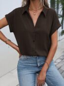 Camisa Casual de Manga Murciélago con Botones Frontales