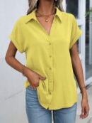 Camisa Casual de Manga Murciélago con Botones Frontales