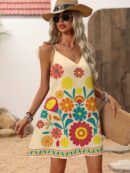Vestido Mini Casual con Estampado Floral y Tirantes Espaguetis