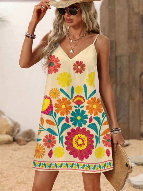 Vestido Mini Casual con Estampado Floral y Tirantes Espaguetis - Image 27