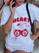 Remera Casual de Manga Corta con Estampa de Letras