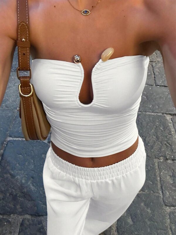 Top Corto Bustier de Verano, Escote U con Volantes y Espalda Descubierta - Image 7