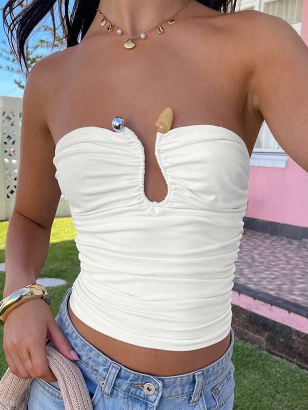 Top Corto Bustier de Verano, Escote U con Volantes y Espalda Descubierta - Image 8