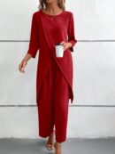 Conjunto Casual 2pcs: Top Simple Manga 3/4 y Pantalón Cintura Elástica