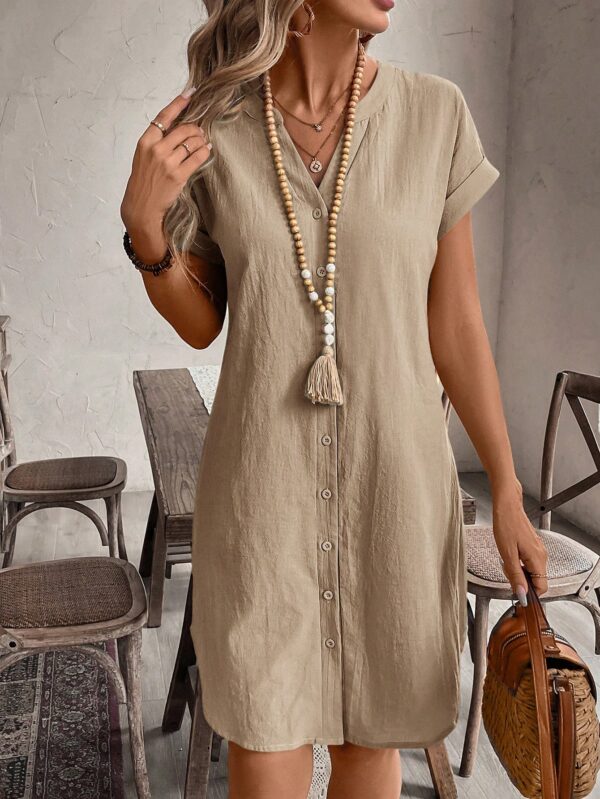 Vestido Mini Casual de Manga Corta con Botones Frontales - Image 78