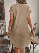 Vestido Mini Casual de Manga Corta con Botones Frontales